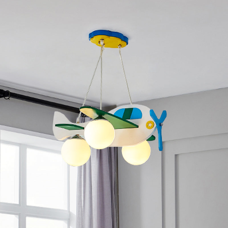 Blue Plane Suspension Lighting Kids 3 Bulbs Ivory Glass Multi Light Pendant for Children Bedroom Clearhalo 'Ceiling Lights' 'Glass shade' 'Glass' 'Pendant Lights' 'Pendants' Lighting' 1474231