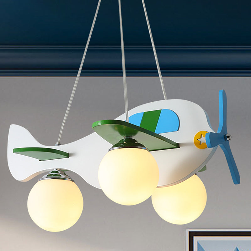 Kids Airplane Suspended Lighting Fixture Frosted Glass 3-Bulb Nursery Cluster Pendant Light in White/Red Clearhalo 'Ceiling Lights' 'Glass shade' 'Glass' 'Pendant Lights' 'Pendants' Lighting' 1474235