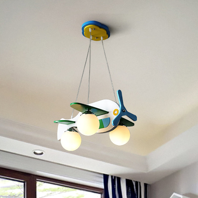Kids Airplane Suspended Lighting Fixture Frosted Glass 3-Bulb Nursery Cluster Pendant Light in White/Red Clearhalo 'Ceiling Lights' 'Glass shade' 'Glass' 'Pendant Lights' 'Pendants' Lighting' 1474236