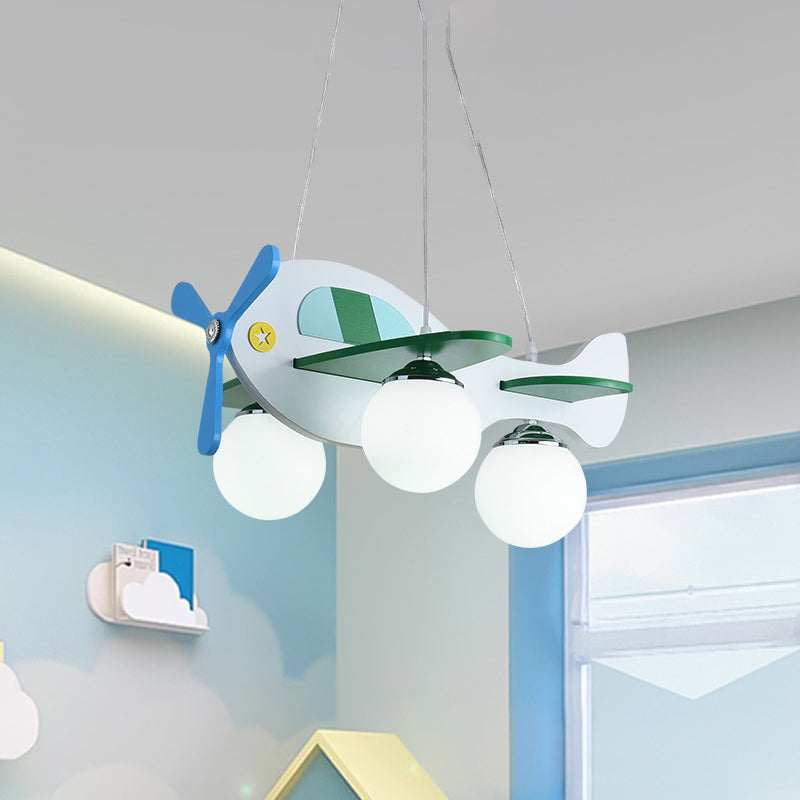 Kids Airplane Suspended Lighting Fixture Frosted Glass 3-Bulb Nursery Cluster Pendant Light in White/Red White Clearhalo 'Ceiling Lights' 'Glass shade' 'Glass' 'Pendant Lights' 'Pendants' Lighting' 1474237
