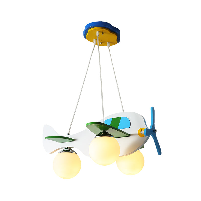 Kids Airplane Suspended Lighting Fixture Frosted Glass 3-Bulb Nursery Cluster Pendant Light in White/Red Clearhalo 'Ceiling Lights' 'Glass shade' 'Glass' 'Pendant Lights' 'Pendants' Lighting' 1474238