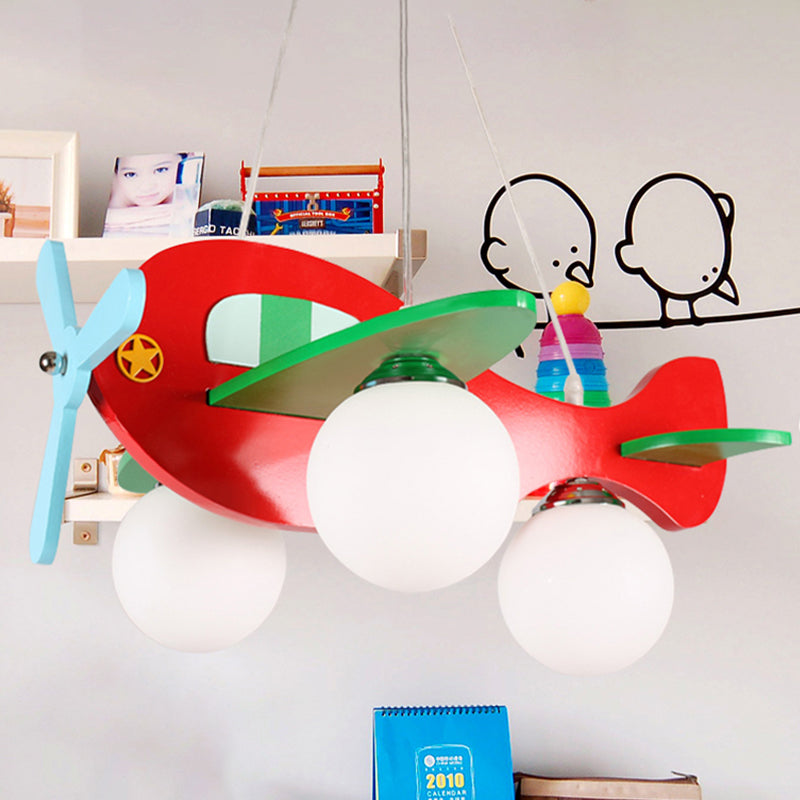Kids Airplane Suspended Lighting Fixture Frosted Glass 3-Bulb Nursery Cluster Pendant Light in White/Red Clearhalo 'Ceiling Lights' 'Glass shade' 'Glass' 'Pendant Lights' 'Pendants' Lighting' 1474240