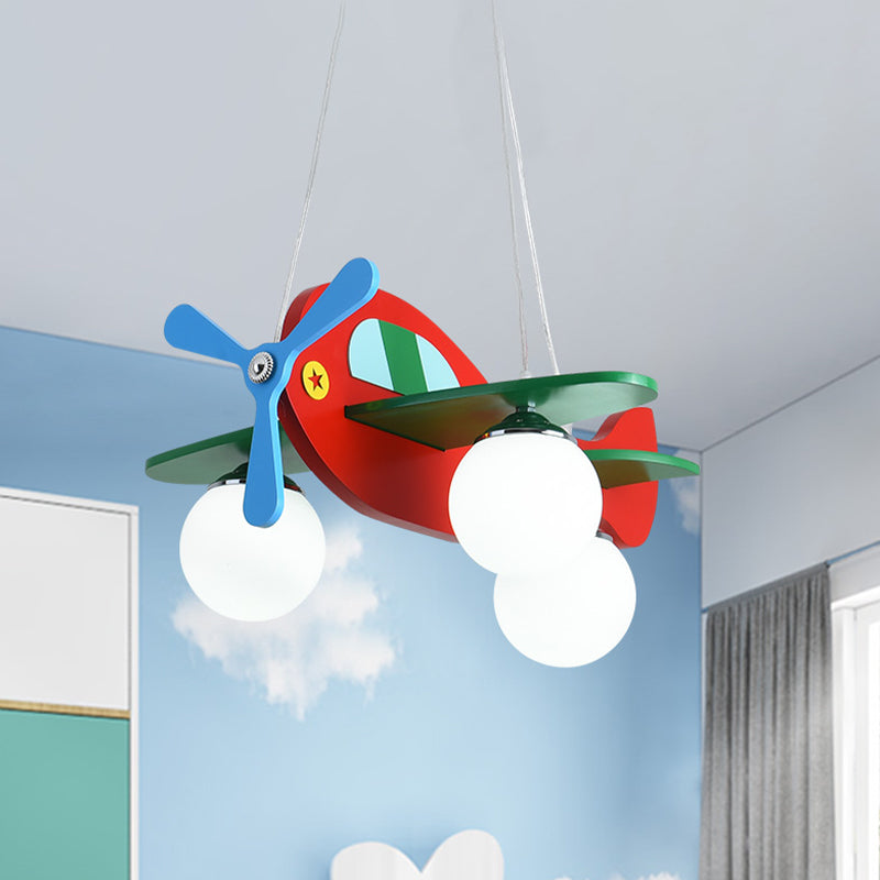 Kids Airplane Suspended Lighting Fixture Frosted Glass 3-Bulb Nursery Cluster Pendant Light in White/Red Clearhalo 'Ceiling Lights' 'Glass shade' 'Glass' 'Pendant Lights' 'Pendants' Lighting' 1474241