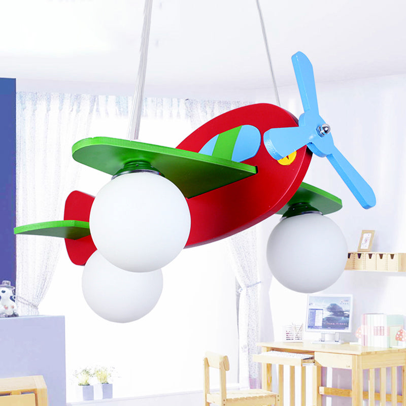 Kids Airplane Suspended Lighting Fixture Frosted Glass 3-Bulb Nursery Cluster Pendant Light in White/Red Red Clearhalo 'Ceiling Lights' 'Glass shade' 'Glass' 'Pendant Lights' 'Pendants' Lighting' 1474242