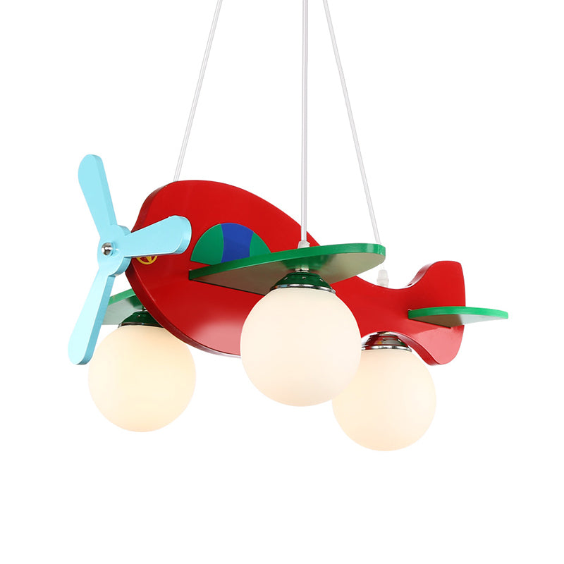 Kids Airplane Suspended Lighting Fixture Frosted Glass 3-Bulb Nursery Cluster Pendant Light in White/Red Clearhalo 'Ceiling Lights' 'Glass shade' 'Glass' 'Pendant Lights' 'Pendants' Lighting' 1474243