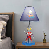 Blue Barrel/Trapezoid Table Lamp Kids 1 Head Fabric Nightstand Lighting with Ultraman Decoration Clearhalo 'Lamps' 'Table Lamps' Lighting' 1474289