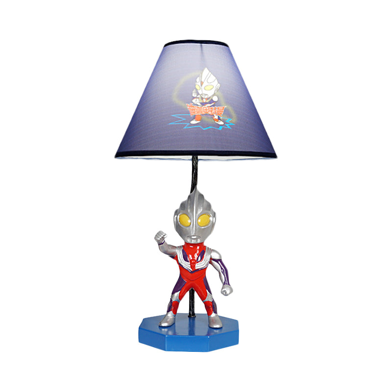 Blue Barrel/Trapezoid Table Lamp Kids 1 Head Fabric Nightstand Lighting with Ultraman Decoration Clearhalo 'Lamps' 'Table Lamps' Lighting' 1474292