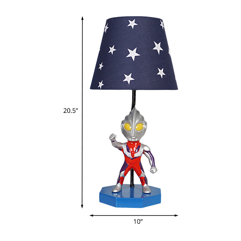 Blue Barrel/Trapezoid Table Lamp Kids 1 Head Fabric Nightstand Lighting with Ultraman Decoration Clearhalo 'Lamps' 'Table Lamps' Lighting' 1474298