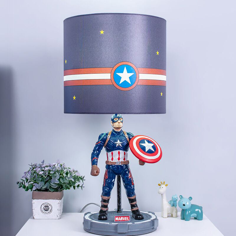 Cylinder Bedroom Night Table Lighting Fabric 1 Light Kids Nightstand Light in Blue with Cartoon Character Blue Clearhalo 'Lamps' 'Table Lamps' Lighting' 1474304