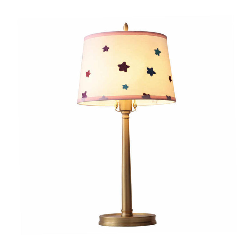 Modern Drum Fabric Table Lamp 1 Light Nightstand Lighting in Brass with Pentagram Pattern Clearhalo 'Lamps' 'Table Lamps' Lighting' 1474357