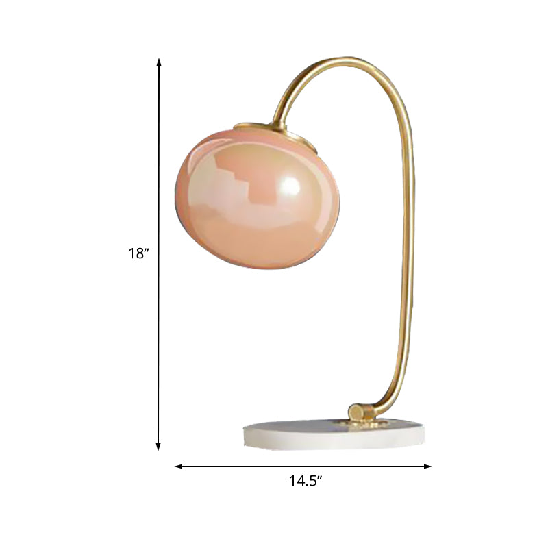 Gold Global Read Book Light Nordic Style 1-Head Pink Glass Night Table Lamp with Metal Gooseneck Arm Clearhalo 'Lamps' 'Table Lamps' Lighting' 1474377