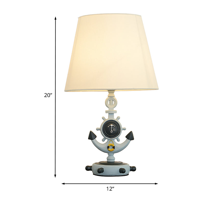 Blue Cone Night Table Light Mediterranean 1-Head Fabric Nightstand Lamp with Anchor Base Clearhalo 'Lamps' 'Table Lamps' Lighting' 1474382