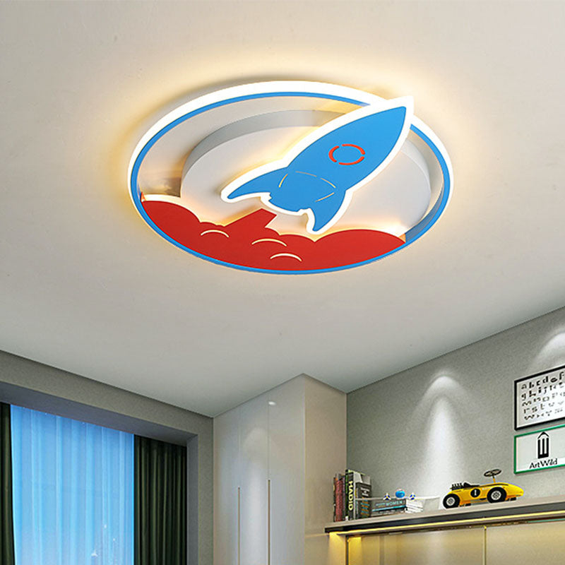 Acrylic Rocket Flush-Mount Light Fixture Kids 16"/19.5" W LED Blue Flushmount Ceiling Lamp for Boys Bedroom Blue Clearhalo 'Ceiling Lights' 'Close To Ceiling Lights' 'Close to ceiling' 'Flush mount' Lighting' 1474434