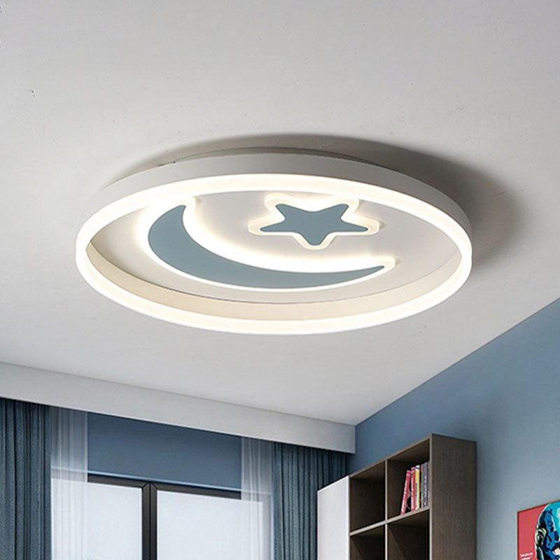 LED Bedroom Flush Mount Lighting Kids White/Pink/Blue Flush Light Fixture with Moon and Star Acrylic Shade Clearhalo 'Ceiling Lights' 'Close To Ceiling Lights' 'Close to ceiling' 'Flush mount' Lighting' 1474459