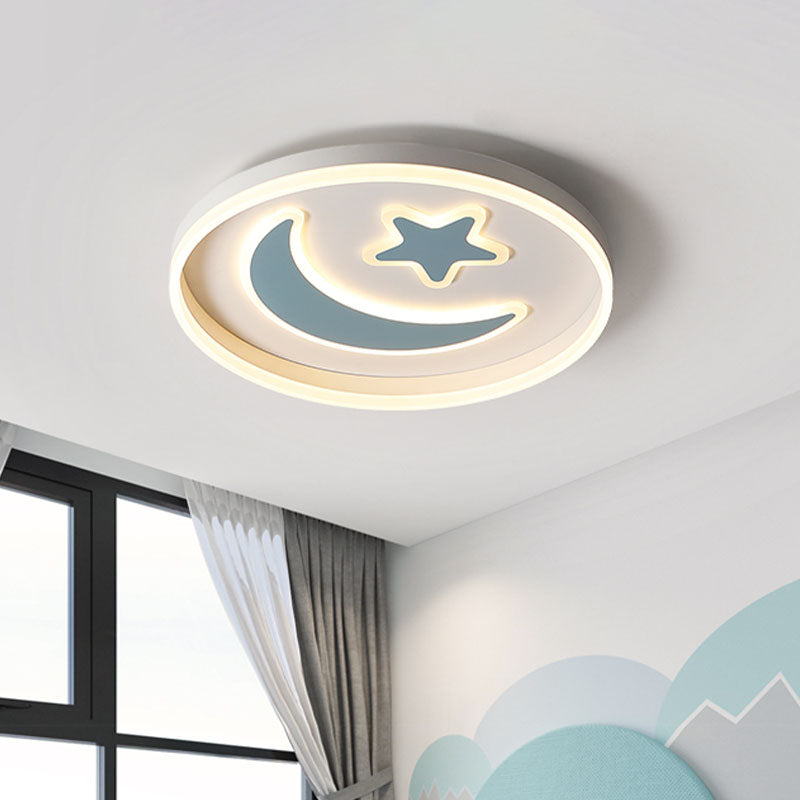 LED Bedroom Flush Mount Lighting Kids White/Pink/Blue Flush Light Fixture with Moon and Star Acrylic Shade Blue Clearhalo 'Ceiling Lights' 'Close To Ceiling Lights' 'Close to ceiling' 'Flush mount' Lighting' 1474461