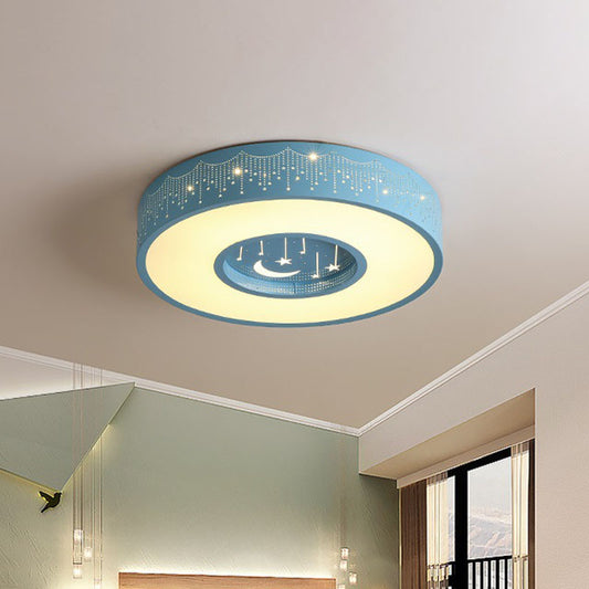 Metal Circular Flush Ceiling Light Kids LED Flush Mount Recessed Lighting with Moon and Star Pattern in Pink/Blue, 16"/19.5" W Blue Clearhalo 'Ceiling Lights' 'Close To Ceiling Lights' 'Close to ceiling' 'Flush mount' Lighting' 1474471