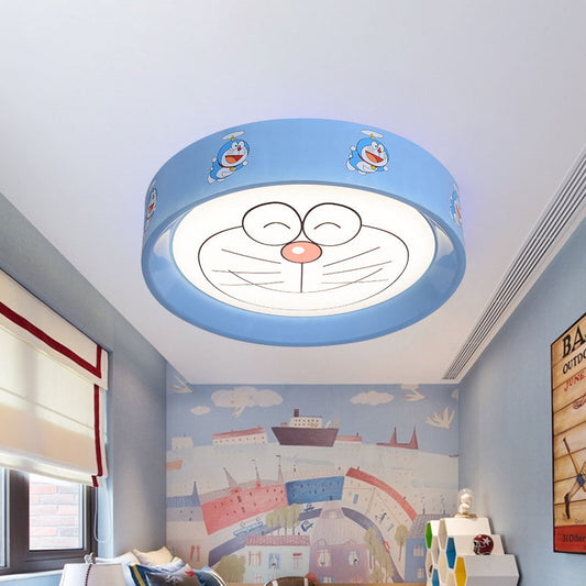 Blue Circle Flush Mount Fixture Kids 16.5"/20.5" W LED Metal Flushmount Ceiling Lamp with Cartoon Cat Pattern Blue Clearhalo 'Ceiling Lights' 'Close To Ceiling Lights' 'Close to ceiling' 'Flush mount' Lighting' 1474481