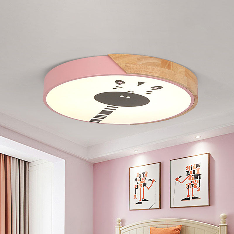 Macaroon Ring Acrylic Flush Mount LED Flushmount Lighting with Giraffe Pattern in Pink/Yellow/Blue, 12"/16" Width Clearhalo 'Ceiling Lights' 'Close To Ceiling Lights' 'Close to ceiling' 'Flush mount' Lighting' 1474485