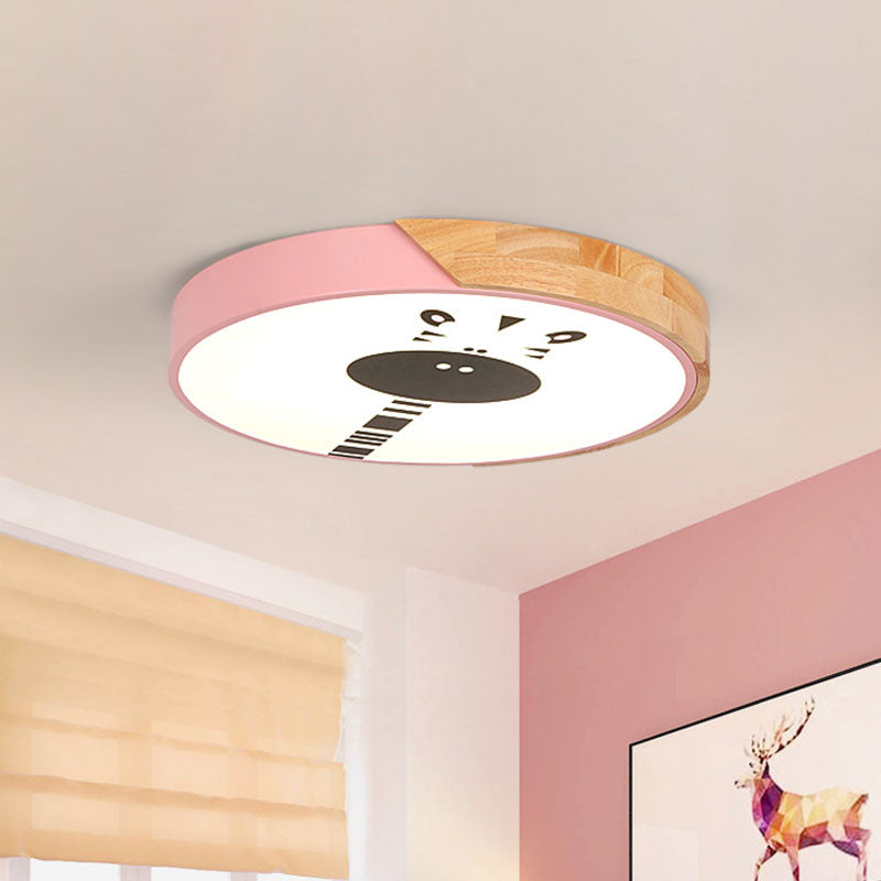 Macaroon Ring Acrylic Flush Mount LED Flushmount Lighting with Giraffe Pattern in Pink/Yellow/Blue, 12"/16" Width Pink Clearhalo 'Ceiling Lights' 'Close To Ceiling Lights' 'Close to ceiling' 'Flush mount' Lighting' 1474487
