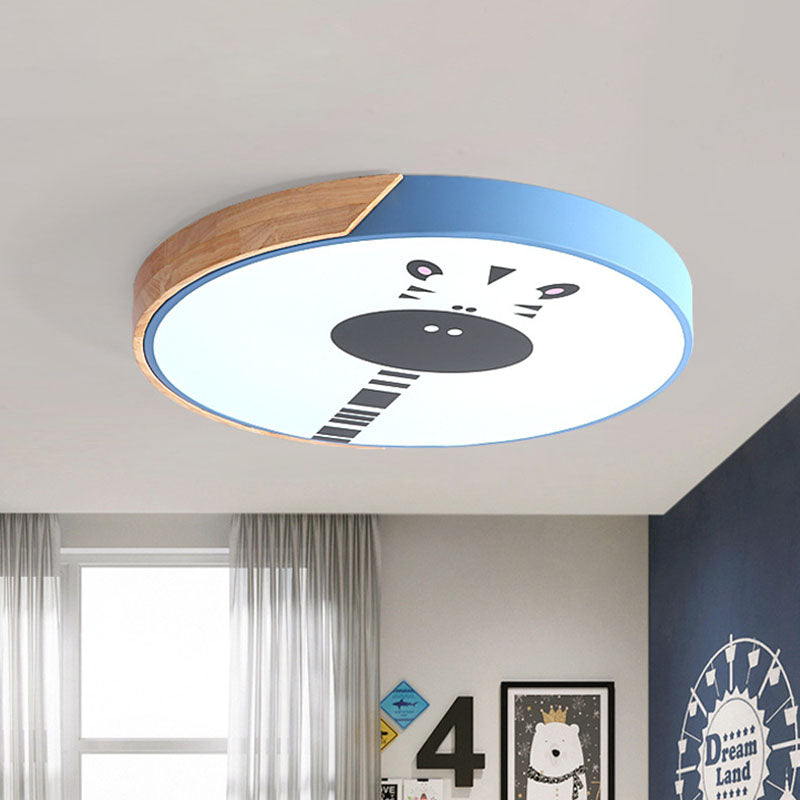 Macaroon Ring Acrylic Flush Mount LED Flushmount Lighting with Giraffe Pattern in Pink/Yellow/Blue, 12"/16" Width Clearhalo 'Ceiling Lights' 'Close To Ceiling Lights' 'Close to ceiling' 'Flush mount' Lighting' 1474492
