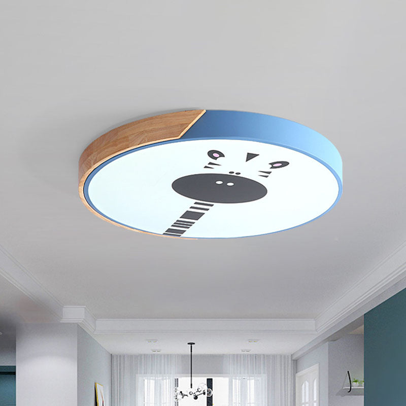 Macaroon Ring Acrylic Flush Mount LED Flushmount Lighting with Giraffe Pattern in Pink/Yellow/Blue, 12"/16" Width Blue Clearhalo 'Ceiling Lights' 'Close To Ceiling Lights' 'Close to ceiling' 'Flush mount' Lighting' 1474493