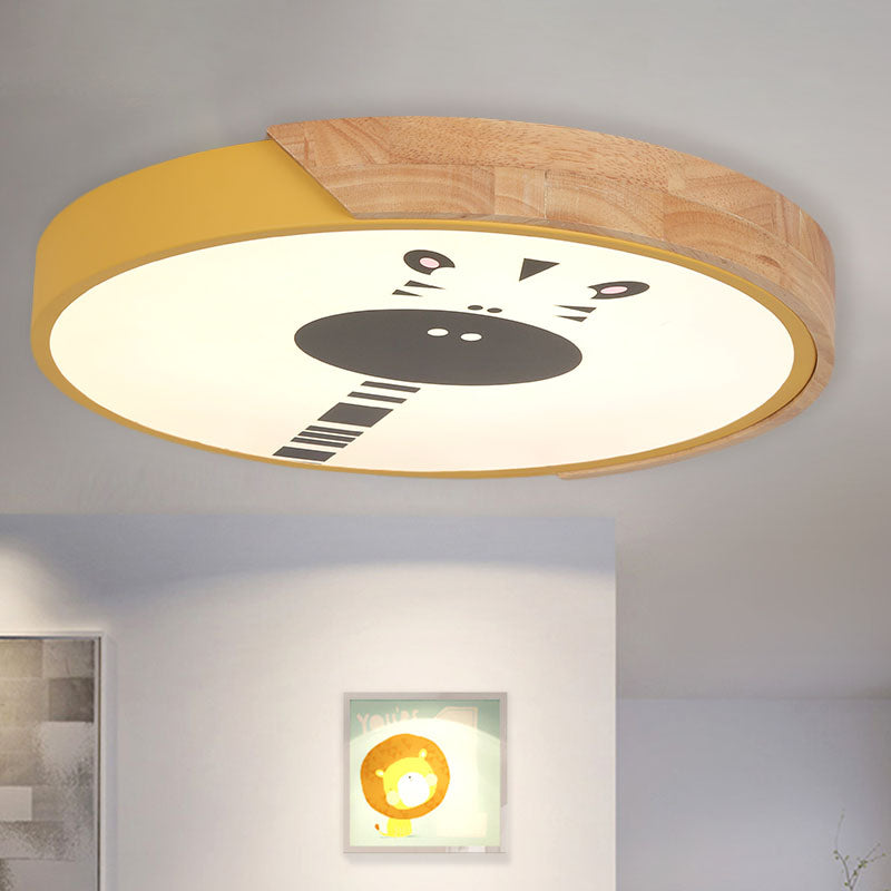 Macaroon Ring Acrylic Flush Mount LED Flushmount Lighting with Giraffe Pattern in Pink/Yellow/Blue, 12"/16" Width Clearhalo 'Ceiling Lights' 'Close To Ceiling Lights' 'Close to ceiling' 'Flush mount' Lighting' 1474495