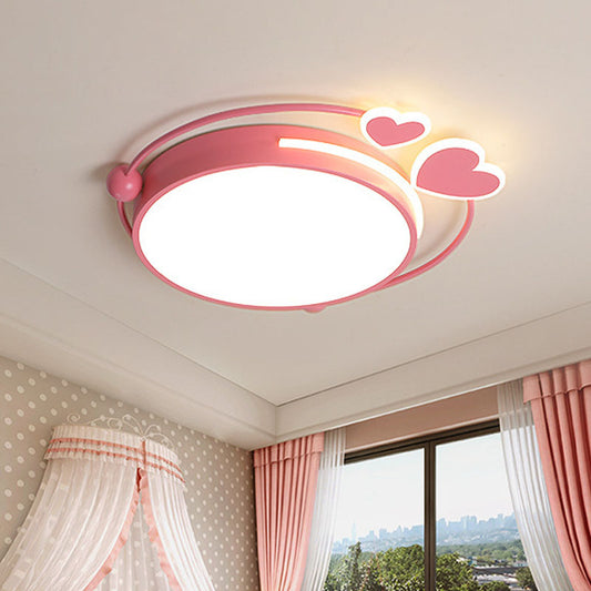 16"/19.5" W Halo Iron Flush Mount Lamp Macaroon LED Pink Close to Ceiling Lighting with Loving Heart Design Clearhalo 'Ceiling Lights' 'Close To Ceiling Lights' 'Close to ceiling' 'Flush mount' Lighting' 1474499