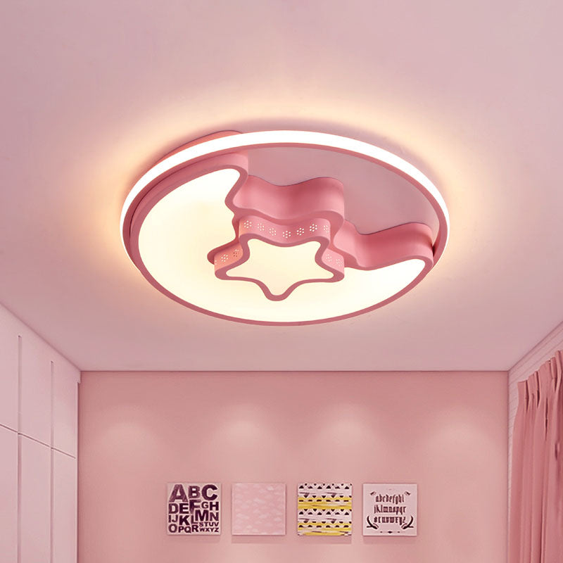 Nordic LED Ceiling Fixture White/Pink/Blue Moon and Star Flush Mount Spotlight with Acrylic Shade in White/3 Color Light Pink Clearhalo 'Ceiling Lights' 'Close To Ceiling Lights' 'Close to ceiling' 'Flush mount' Lighting' 1474519