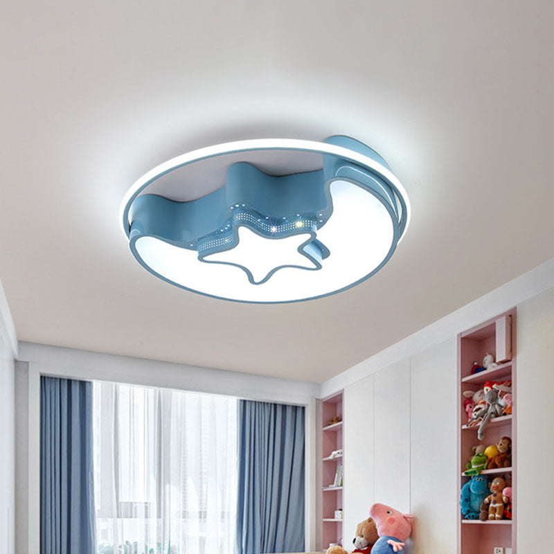 Nordic LED Ceiling Fixture White/Pink/Blue Moon and Star Flush Mount Spotlight with Acrylic Shade in White/3 Color Light Blue Clearhalo 'Ceiling Lights' 'Close To Ceiling Lights' 'Close to ceiling' 'Flush mount' Lighting' 1474528