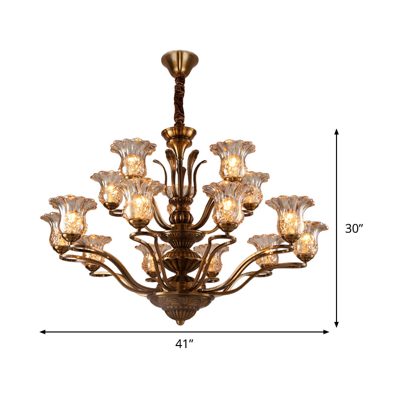 Flower Clear Glass Pendant Chandelier Rural 3/6/8 Heads Living Room Hanging Ceiling Light in Brass with Branching Design Clearhalo 'Ceiling Lights' 'Chandeliers' Lighting' options 1474619