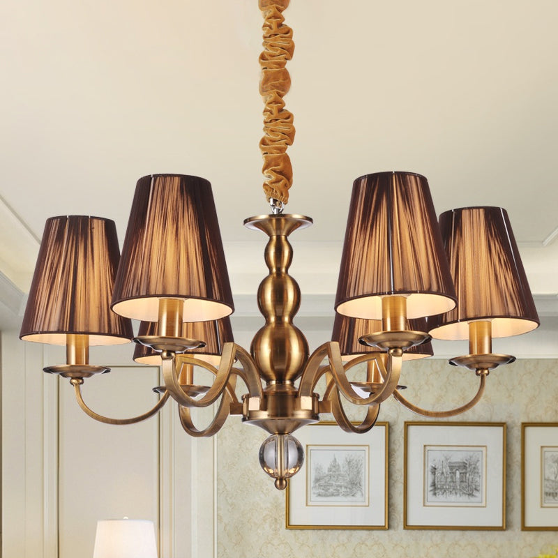 6/8-Bulb Conical Chandelier Lighting Fixture Traditional Gold Fabric Pendant Lamp with Clear Crystal Accent Clearhalo 'Ceiling Lights' 'Chandeliers' Lighting' options 1474654