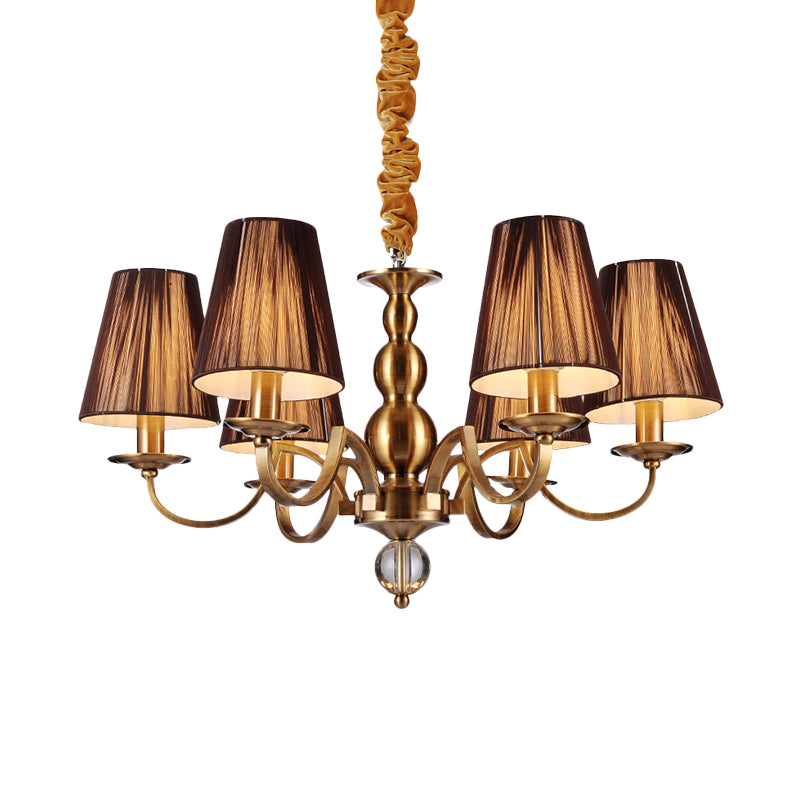 6/8-Bulb Conical Chandelier Lighting Fixture Traditional Gold Fabric Pendant Lamp with Clear Crystal Accent Clearhalo 'Ceiling Lights' 'Chandeliers' Lighting' options 1474656