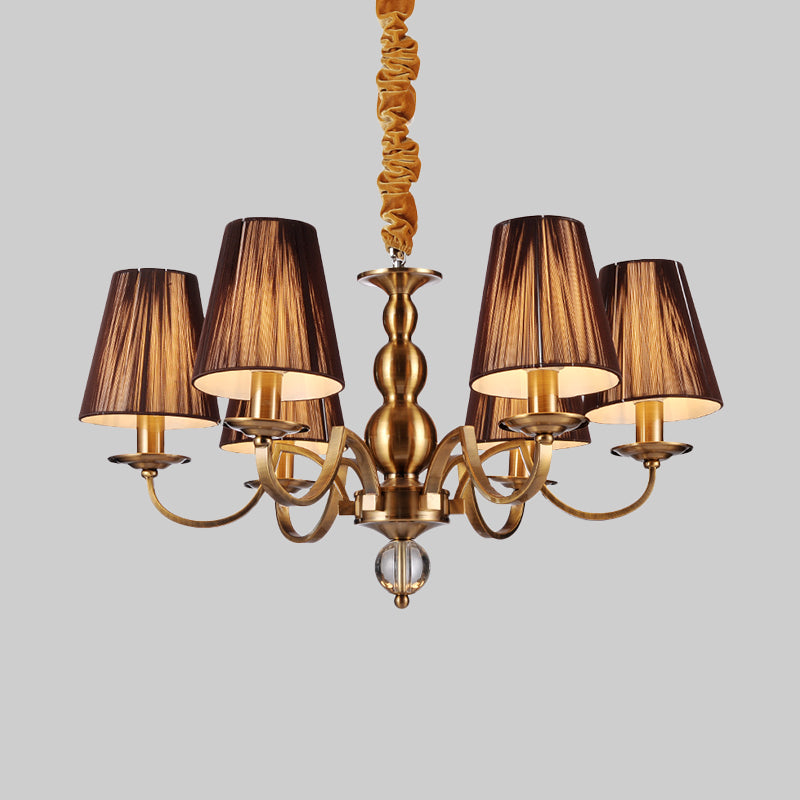 6/8-Bulb Conical Chandelier Lighting Fixture Traditional Gold Fabric Pendant Lamp with Clear Crystal Accent Clearhalo 'Ceiling Lights' 'Chandeliers' Lighting' options 1474657