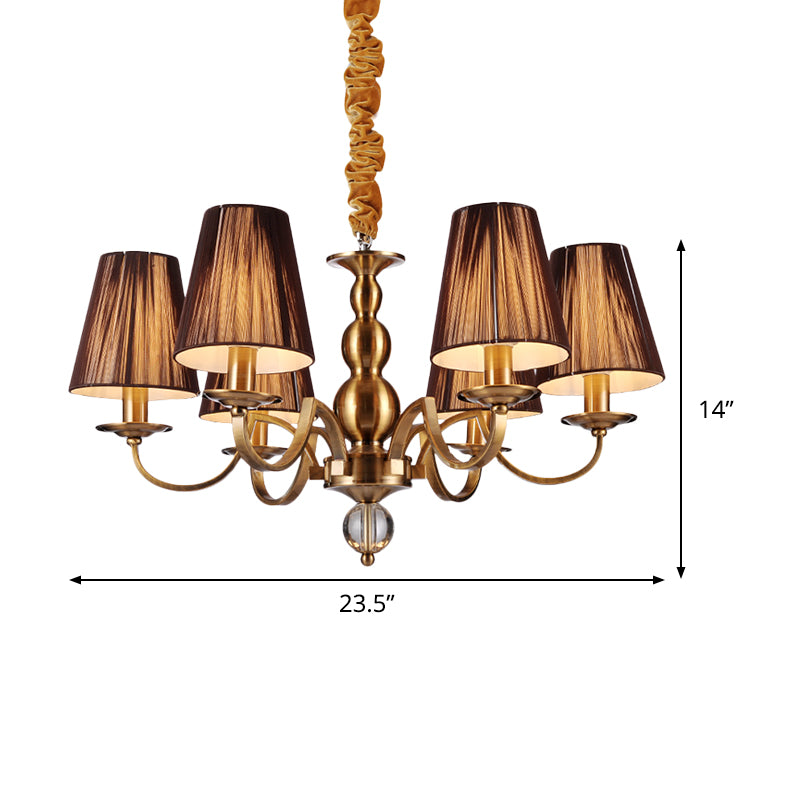 6/8-Bulb Conical Chandelier Lighting Fixture Traditional Gold Fabric Pendant Lamp with Clear Crystal Accent Clearhalo 'Ceiling Lights' 'Chandeliers' Lighting' options 1474658