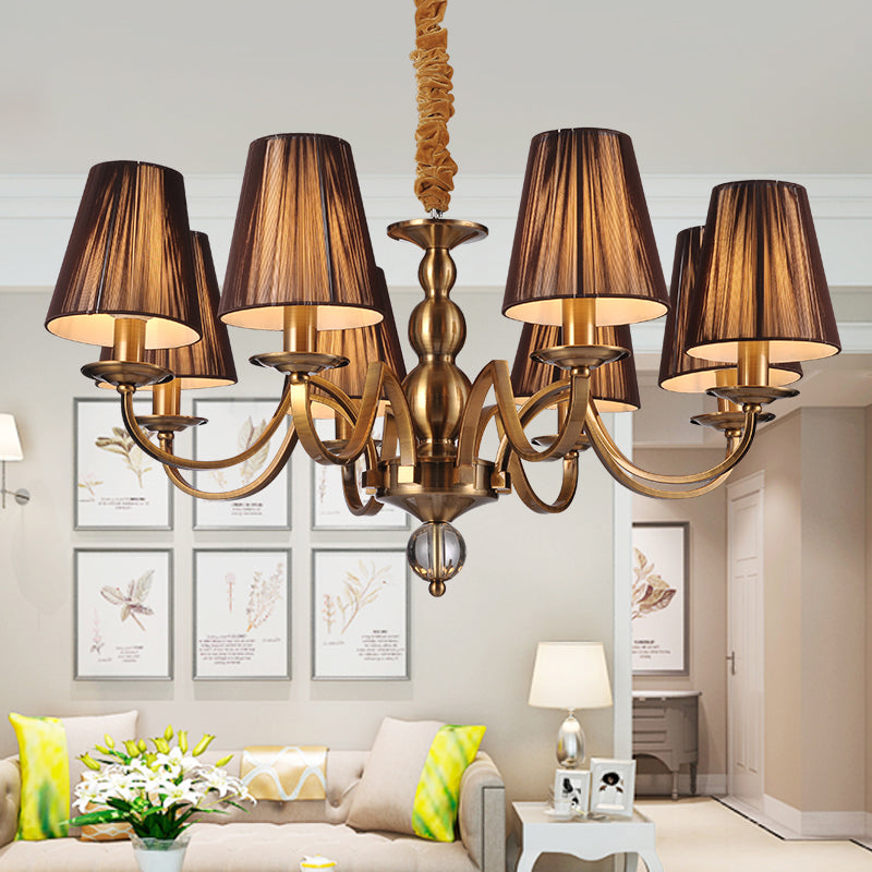 6/8-Bulb Conical Chandelier Lighting Fixture Traditional Gold Fabric Pendant Lamp with Clear Crystal Accent Clearhalo 'Ceiling Lights' 'Chandeliers' Lighting' options 1474659