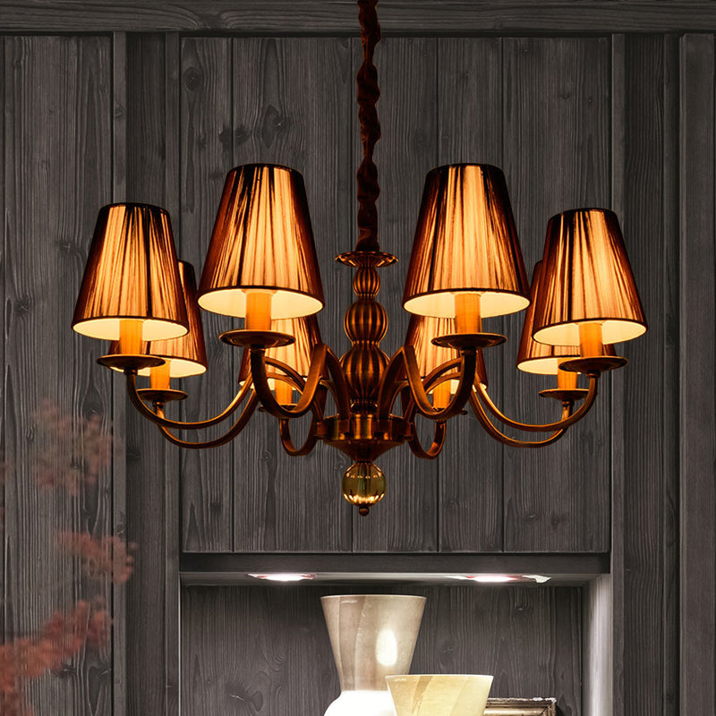 6/8-Bulb Conical Chandelier Lighting Fixture Traditional Gold Fabric Pendant Lamp with Clear Crystal Accent Clearhalo 'Ceiling Lights' 'Chandeliers' Lighting' options 1474660