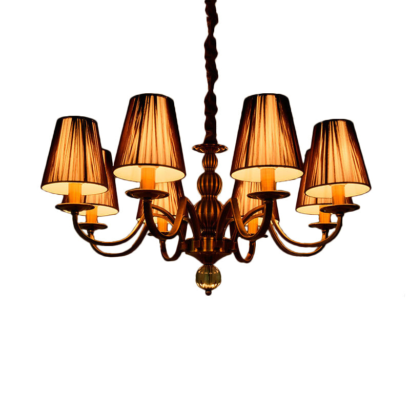 6/8-Bulb Conical Chandelier Lighting Fixture Traditional Gold Fabric Pendant Lamp with Clear Crystal Accent Clearhalo 'Ceiling Lights' 'Chandeliers' Lighting' options 1474661