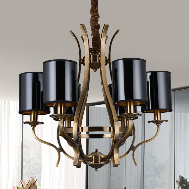 6/8 Heads Pendant Chandelier Countryside Bedroom Metal Hanging Light Fixture with Cylinder PVC Shade in Black Clearhalo 'Ceiling Lights' 'Chandeliers' Lighting' options 1474679