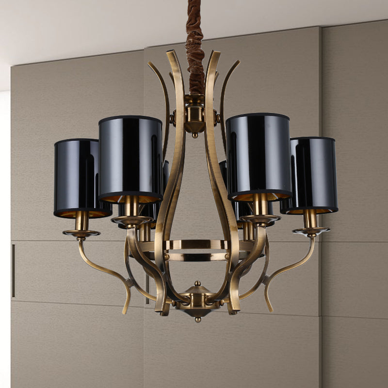 6/8 Heads Pendant Chandelier Countryside Bedroom Metal Hanging Light Fixture with Cylinder PVC Shade in Black Clearhalo 'Ceiling Lights' 'Chandeliers' Lighting' options 1474680