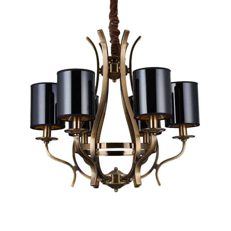 6/8 Heads Pendant Chandelier Countryside Bedroom Metal Hanging Light Fixture with Cylinder PVC Shade in Black Clearhalo 'Ceiling Lights' 'Chandeliers' Lighting' options 1474681