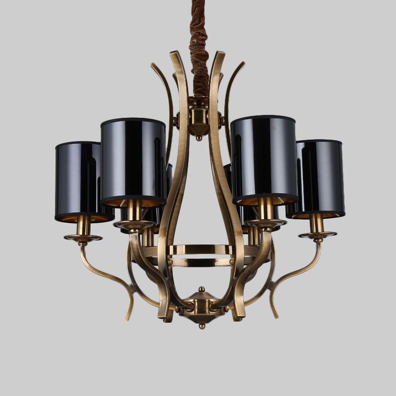 6/8 Heads Pendant Chandelier Countryside Bedroom Metal Hanging Light Fixture with Cylinder PVC Shade in Black Clearhalo 'Ceiling Lights' 'Chandeliers' Lighting' options 1474682