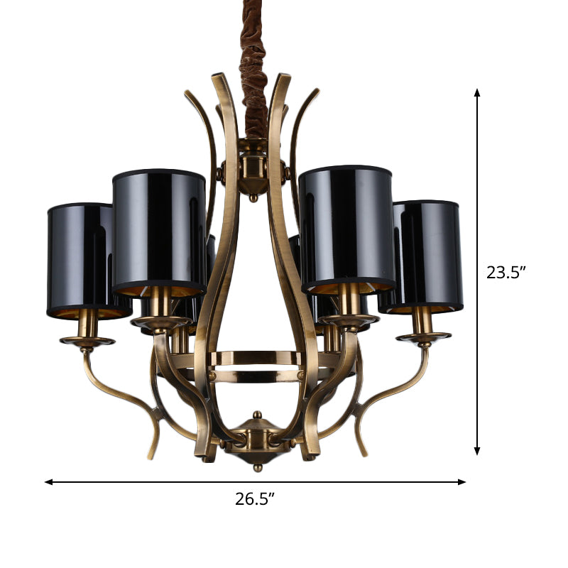 6/8 Heads Pendant Chandelier Countryside Bedroom Metal Hanging Light Fixture with Cylinder PVC Shade in Black Clearhalo 'Ceiling Lights' 'Chandeliers' Lighting' options 1474683