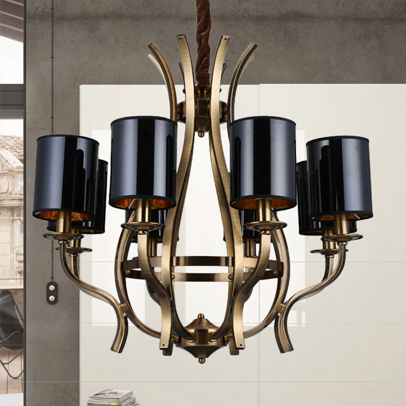 6/8 Heads Pendant Chandelier Countryside Bedroom Metal Hanging Light Fixture with Cylinder PVC Shade in Black Clearhalo 'Ceiling Lights' 'Chandeliers' Lighting' options 1474684