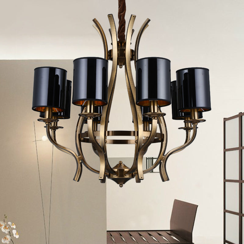 6/8 Heads Pendant Chandelier Countryside Bedroom Metal Hanging Light Fixture with Cylinder PVC Shade in Black Clearhalo 'Ceiling Lights' 'Chandeliers' Lighting' options 1474685