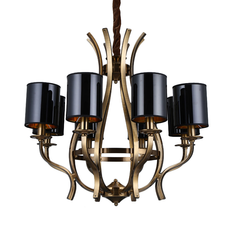 6/8 Heads Pendant Chandelier Countryside Bedroom Metal Hanging Light Fixture with Cylinder PVC Shade in Black Clearhalo 'Ceiling Lights' 'Chandeliers' Lighting' options 1474686