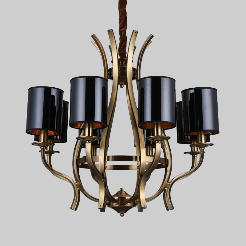 6/8 Heads Pendant Chandelier Countryside Bedroom Metal Hanging Light Fixture with Cylinder PVC Shade in Black Clearhalo 'Ceiling Lights' 'Chandeliers' Lighting' options 1474687