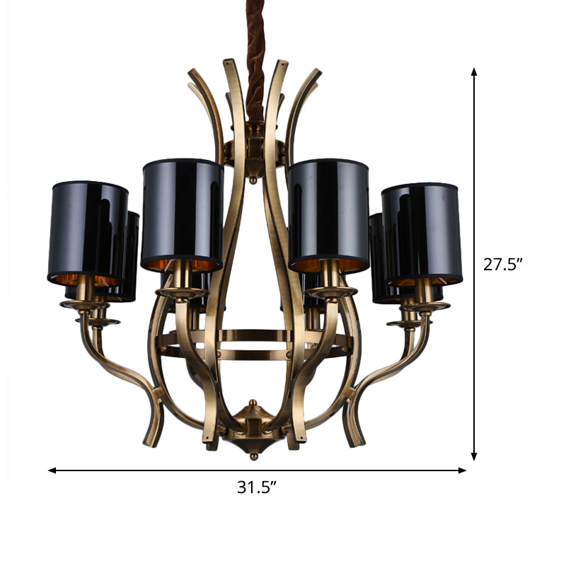 6/8 Heads Pendant Chandelier Countryside Bedroom Metal Hanging Light Fixture with Cylinder PVC Shade in Black Clearhalo 'Ceiling Lights' 'Chandeliers' Lighting' options 1474688