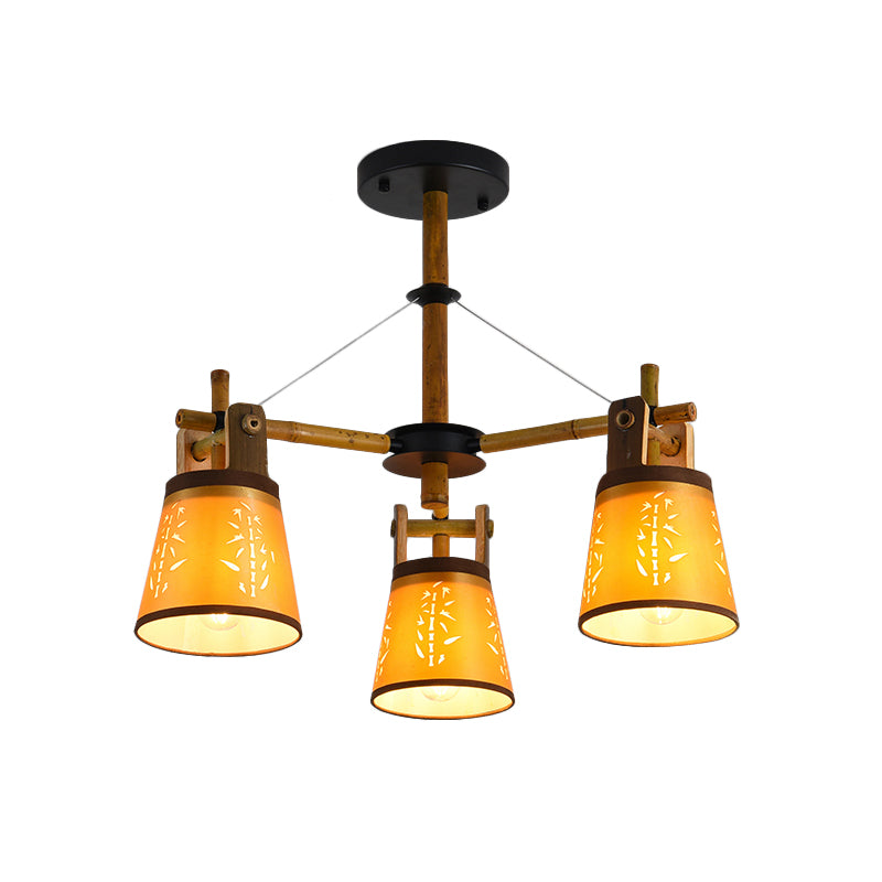 Tapered Fabric Chandelier Country Style 3/6/8 Bulbs Living Room Hanging Lamp Kit with Wood Shelf Design Clearhalo 'Ceiling Lights' 'Chandeliers' Lighting' options 1474696