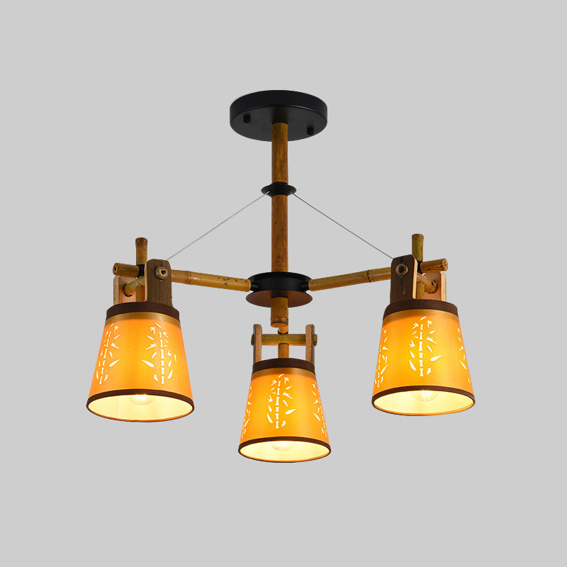 Tapered Fabric Chandelier Country Style 3/6/8 Bulbs Living Room Hanging Lamp Kit with Wood Shelf Design Clearhalo 'Ceiling Lights' 'Chandeliers' Lighting' options 1474697