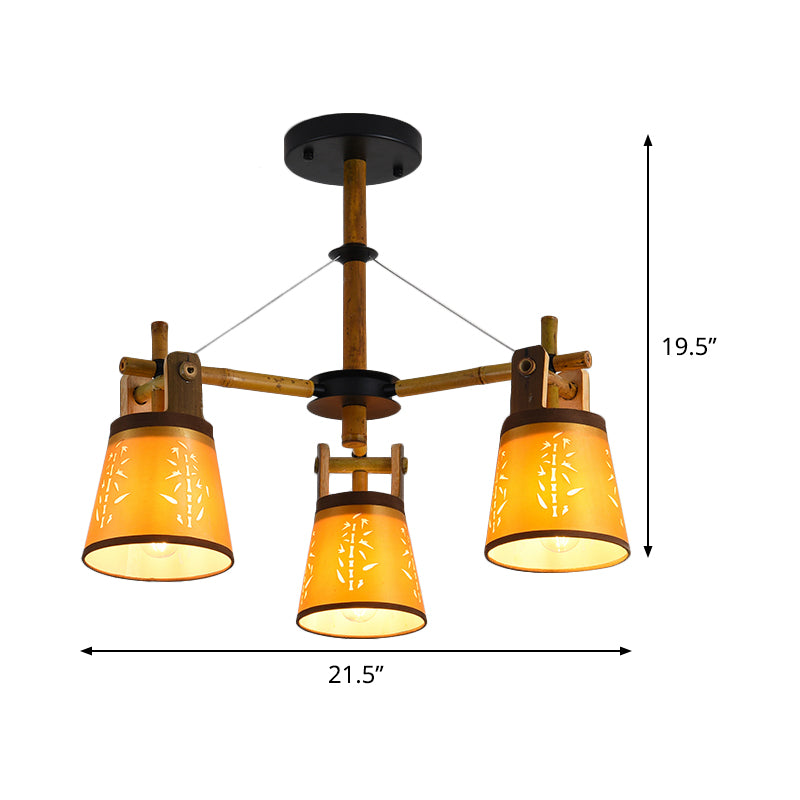 Tapered Fabric Chandelier Country Style 3/6/8 Bulbs Living Room Hanging Lamp Kit with Wood Shelf Design Clearhalo 'Ceiling Lights' 'Chandeliers' Lighting' options 1474698